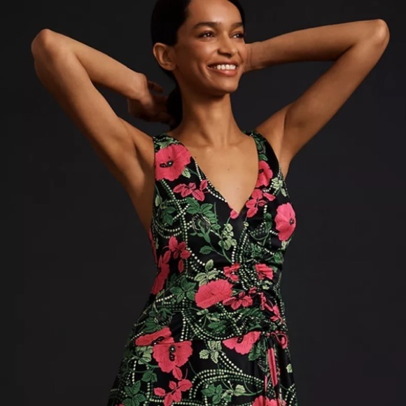 NWT’S Anthropology Maeve floral Rushing Pink & Green midi dress size 2 - Picture 2 of 16